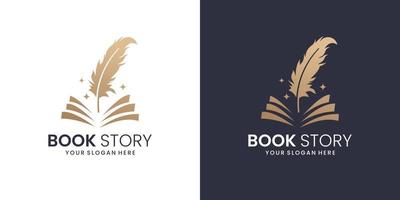 story life book .store logo, libro y pluma, plantilla de logotipo degradado. vector premium