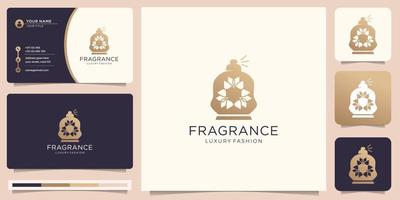 abstract Perfume spray bottle design template with leaf style concept and business card design. vector