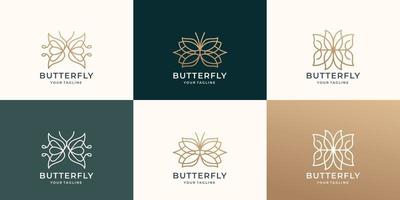 conjunto de inspiración de diseño de logotipo de mariposa de estilo de arte de línea abstracta con color dorado y formas lineales. vector