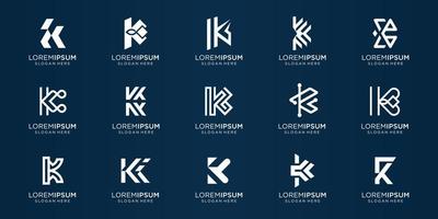 conjunto de plantillas de diseño de logotipo k inicial de monograma. iconos para negocios de lujo, elegantes, corporativos. vector premium