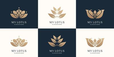 conjunto de plantilla de diseño de logotipo de loto de lujo. diseño creativo de paquetes de rosas de loto. vector premium