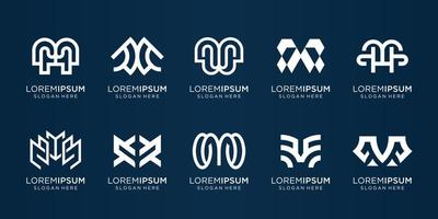 Set of collection M logo design template. Creative letter mark M, Combined with line art style. Elegant, monogram, identity, corporate, simple. Premium vector