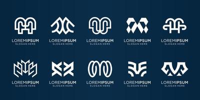 Set of collection M logo design template. Creative letter mark M, Combined with line art style. Elegant, monogram, identity, corporate, simple. Premium vector