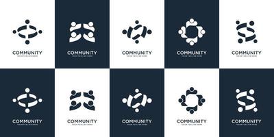 Set of collection social group logo. teamwork, community, rounded, abstract people. Premium Vector