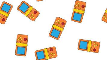 Seamless pattern endless with handheld game consoles, electronic toys old retro vintage hipster from 70s, 80s, 90s isolated on white background. Vector illustration