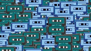 Seamless pattern endless with music audio cassettes old retro vintage hipster from 70s, 80s, 90s isolated on white background. Vector illustration