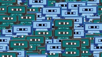 Seamless pattern endless with music audio cassettes old retro vintage hipster from 70s, 80s, 90s isolated on white background. Vector illustration