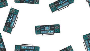 Seamless pattern endless with music audio cassette old retro tape recorders vintage hipster from 70s, 80s, 90s isolated on white background. Vector illustration