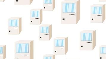 Seamless pattern endless computer with old retro computers, vintage white hipster pc from 70s, 80s, 90s isolated on white background. Vector illustration