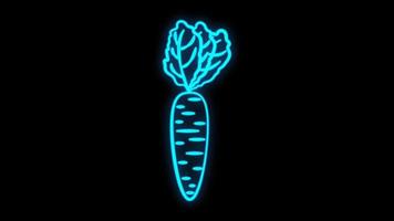 Glowing neon Carrot icon isolated on blue background. Happy Easter. Vector Illustration