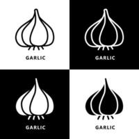 Logotipo del icono de las especias de cocina de la planta de ajo. vector de ilustración de símbolo de vegetales y frutas