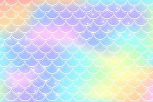 Mermaid rainbow background in fantasy style with scales. Unicorn holographic gradient texture. Sea fish kawaii vector backdrop.