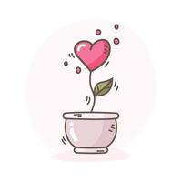 vector illustration of a heart shaped flower growing in a pot