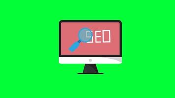 seo animation video on computer screen, flat design