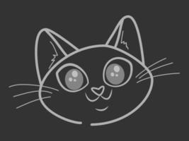 Cat's head icon with line style isolated on dark background. Vector illustration, stylized silhouette. Gray kitten mascot icon. Cat face with big eyes. Imitation of a drawing on a chalkboard.