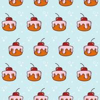 Cute Seamless pattern made of colorful hand drawn cupcake on a light blue background with a red cherry in doodle style. Design can be used for menu, background, card template or for website. vector