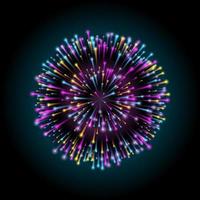 Glowing multicolored firework on dark background. Night bright advertisement. Abstract NEON splashes of a radial circular pattern. Vector illustration in neon style for festivals and parties