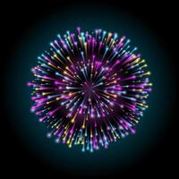 Glowing multicolored firework on dark background. Night bright advertisement. Abstract NEON splashes of a radial circular pattern. Vector illustration in neon style for festivals and parties