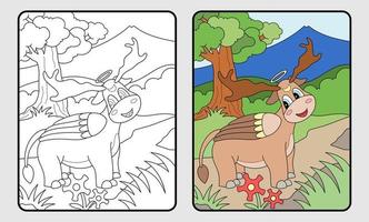 learn coloring for kids and elementary school. Winged deer. mountains, trees. vector