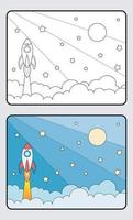 learn coloring for kids and elementary school. spaceship, rocket, moon and stars. vector