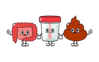 Cute, funny happy intestines container for analysis feces character. Vector hand drawn cartoon kawaii characters, illustration icon. Funny cartoon intestines container for analysis feces