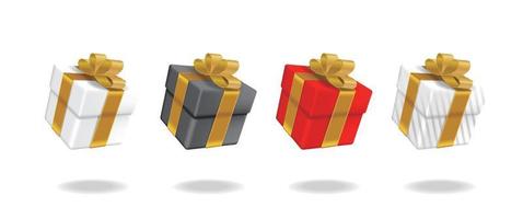 A set of gifts of different colors tied with golden ribbons vector