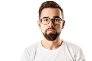 joven y guapo hombre barbudo con anteojos foto