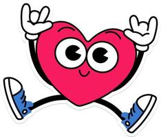 Heart Character pose jumping and show hands sign love vector