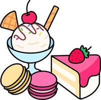 Desserts Macaron Cake and Ice Cream Dessert Icon Element illustration colored outline vector