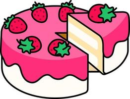 Vanilla Strawberry Cake is being divided Dessert Icon Element illustration colored outline vector