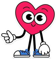 Heart Character pose stand and finger pointing forward vector