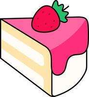 A piece of Vanilla Strawberry Cake tilted slightly upward Dessert Icon Element illustration colored outline vector