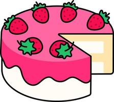pastel de fresa y vainilla se dividió postre icono elemento ilustración contorno coloreado vector