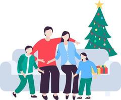 illustration of a family taking a photo together on the couch celebrating Christmas vector