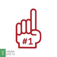 Number 1 foam glove icon. Red number one fan hand glove. Simple flat style. Fan logo hand with finger raised. Vector illustration isolated on white background. EPS 10.