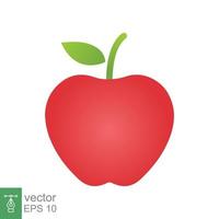 Red apple icon. Simple flat style. Fresh apple fruit with leaves, green leaf, glossy, food concept. Vector illustration isolated on white background. EPS 10.