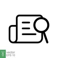 Case study icon. Simple outline style. Magnifying document, research, report, paper with find glass, search concept. Line vector illustration isolated on white background. EPS 10.