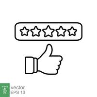 Customer review icon. Simple outline style. 5 stars rate, quality rating, five stars line symbol, best service, customer satisfaction. Vector illustration isolated on white background. EPS 10.