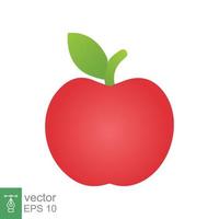 Red apple icon. Simple flat style. Fresh apple fruit with leaves, green leaf, glossy, food concept. Vector illustration isolated on white background. EPS 10.