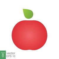 Red apple icon. Simple flat style. Fresh apple fruit with leaves, green leaf, glossy, food concept. Vector illustration isolated on white background. EPS 10.