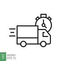 icono de camión de entrega rápida. estilo de esquema simple. pedido, envío gratuito, transporte urgente, furgoneta, rapidez, mudanza rápida. ilustración de vector de símbolo de línea aislada sobre fondo blanco eps 10.