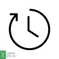 Passage of time icon. Simple outline style. Clock with round arrow, countdown timer, clockwise, flat design, circle clock line symbol. Vector illustration isolated on white background. EPS 10.