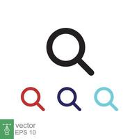 Magnifying glass or search icon. Simple flat style. Lupe lens, find, look, seek, zoom tool, enlarge, search button concept. Vector illustration isolated on white background. EPS 10.