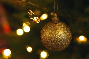 Close-up of decorations on the Christmas tree photo