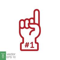 Number 1 foam glove icon. Red number one fan hand glove. Simple flat style. Fan logo hand with finger raised. Vector illustration isolated on white background. EPS 10.