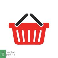 Shopping basket icon. Simple flat style. Red plastic supermarket basket empty. Shop, purchase, grocery, business concept. Vector illustration isolated on white backgroundEPS 10.