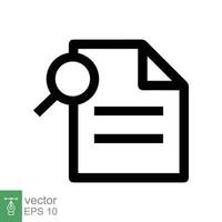 Case study icon. Simple outline style. Magnifying document, research, report, paper with find glass, search concept. Line vector illustration isolated on white background. EPS 10.