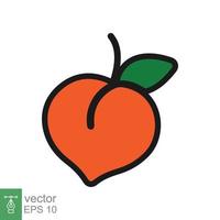 icono de melocotón. estilo de contorno relleno simple. melocotones naranjas frescos con hojas verdes, fruta tropical, orgánica, hoja, concepto de comida plana y saludable. ilustración vectorial aislado sobre fondo blanco. eps 10. vector