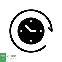 Passage of time icon. Simple outline style. Clock with round arrow, countdown timer, clockwise, flat design, circle clock line symbol. Vector illustration isolated on white background. EPS 10.