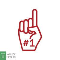 Number 1 foam glove icon. Red number one fan hand glove. Simple flat style. Fan logo hand with finger raised. Vector illustration isolated on white background. EPS 10.